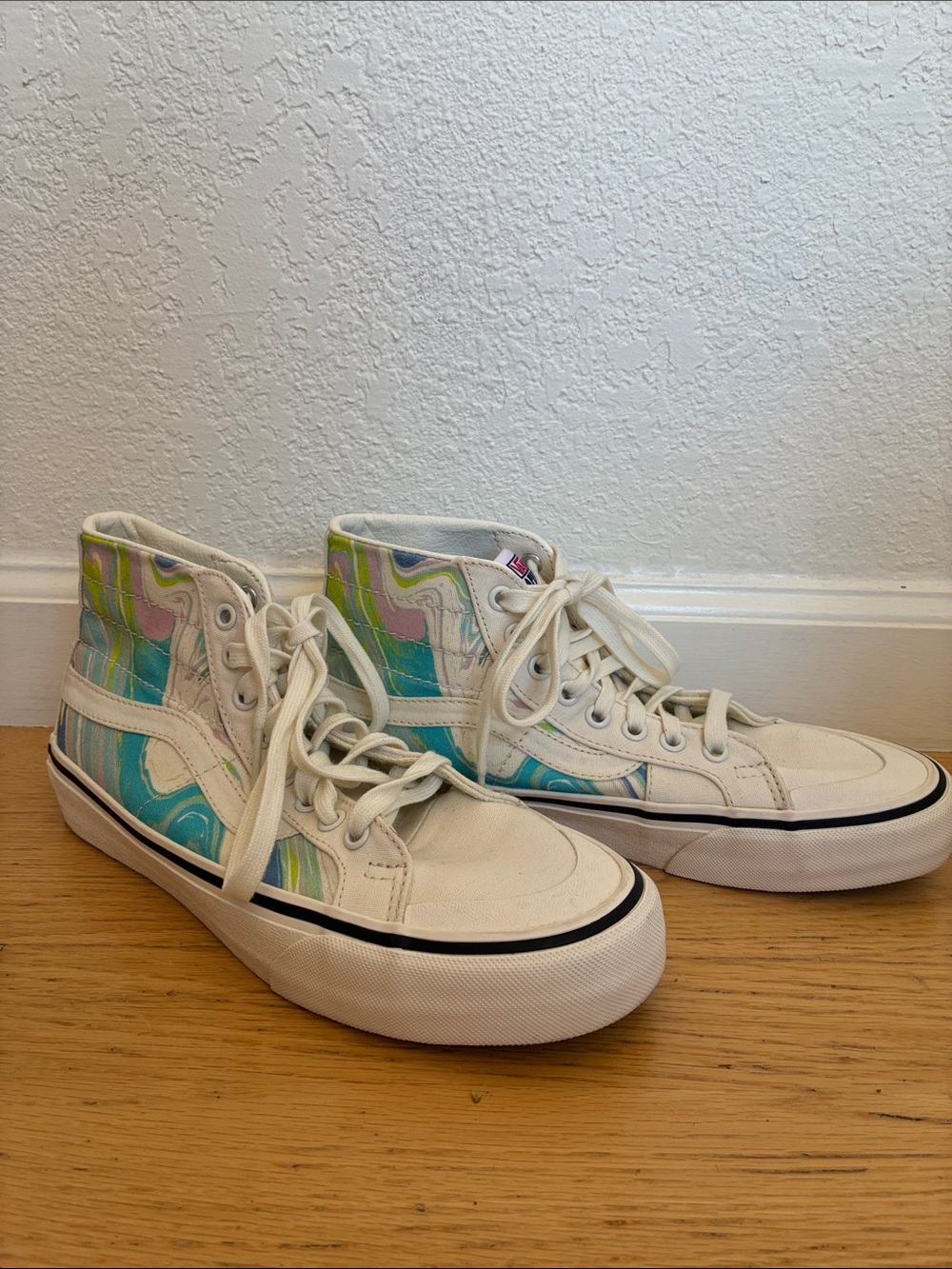 Vans White High-Top Sneakers with Pastel Marble Panels
